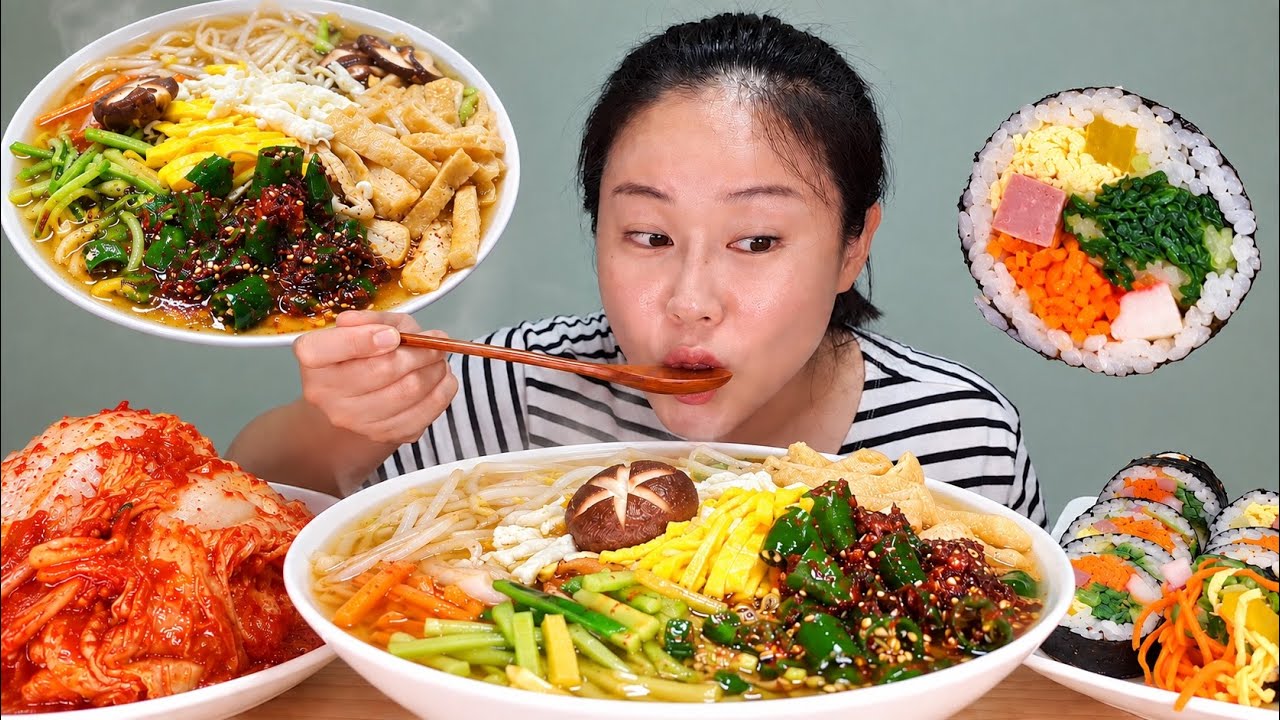 요리먹방:) 찬 바람 슬슬~ 불어오니 ♨️뜨끈~한 잔치국수가 땡기네요🤤 직접 만든 고명 가득가득 🔥잔치국수 꿀조합 오이김밥까지 야무지게 먹방 Janchi-guksu mukbang