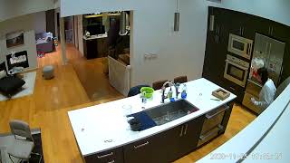 Guy falls down the stairs and lands on little boy (Security camera)