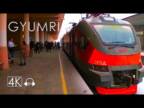 Gyumri, Armenia, Train Trip, Walking Tour, 4K 60fps with Binaural Sound