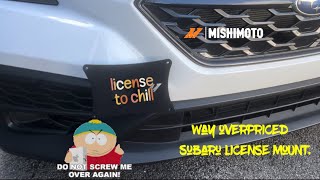 Mishimoto Subaru wrx license plate bracket review and install