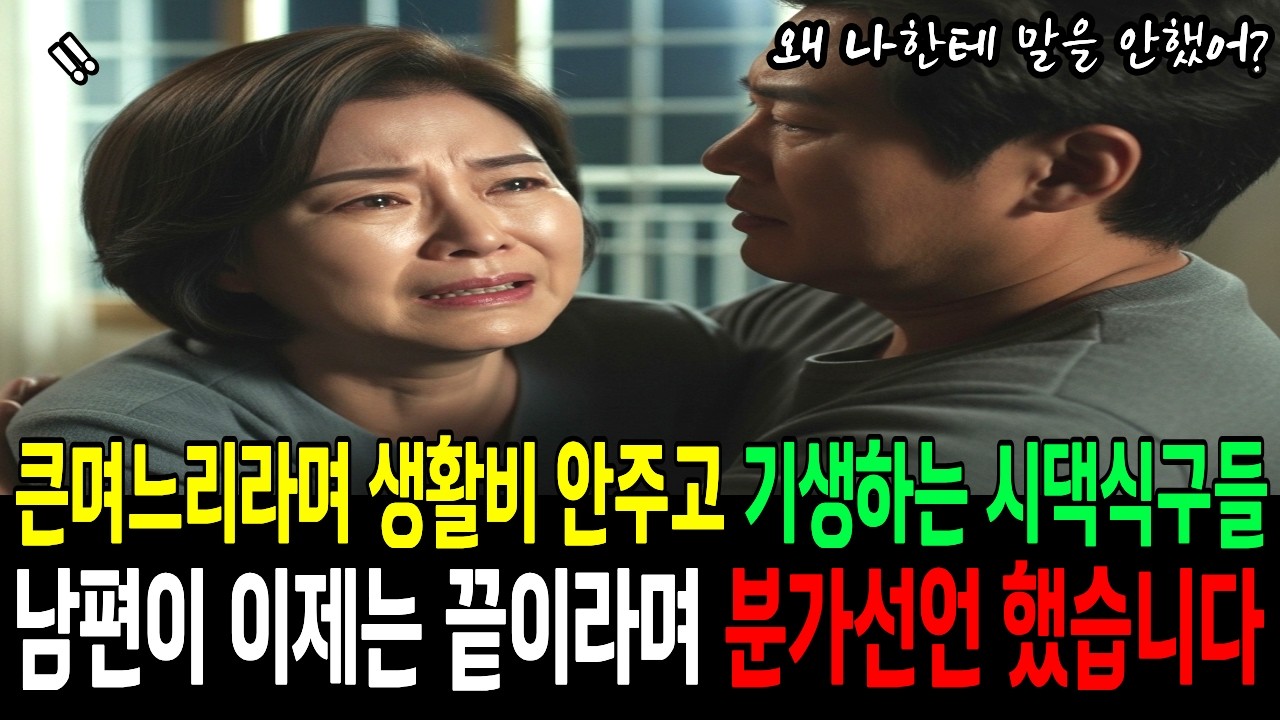 큰며느리라며 생활비 안주고 기생하는 시댁식구들, 남편이 이제는 끝이라며 분가선언 했습니다