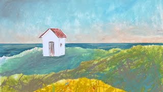 видео: Масляная пастель и трафарет. Как нарисовать морской  пейзаж  картинка: Масляная пастель и трафарет. Как нарисовать морской  пейзаж