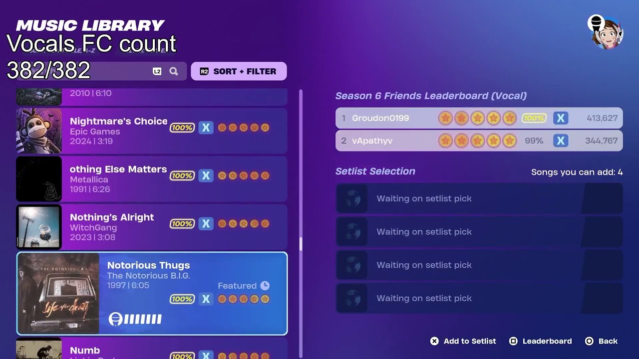 Fortnite Festival - Season 6 Vocals FGFC (setlist scroll)