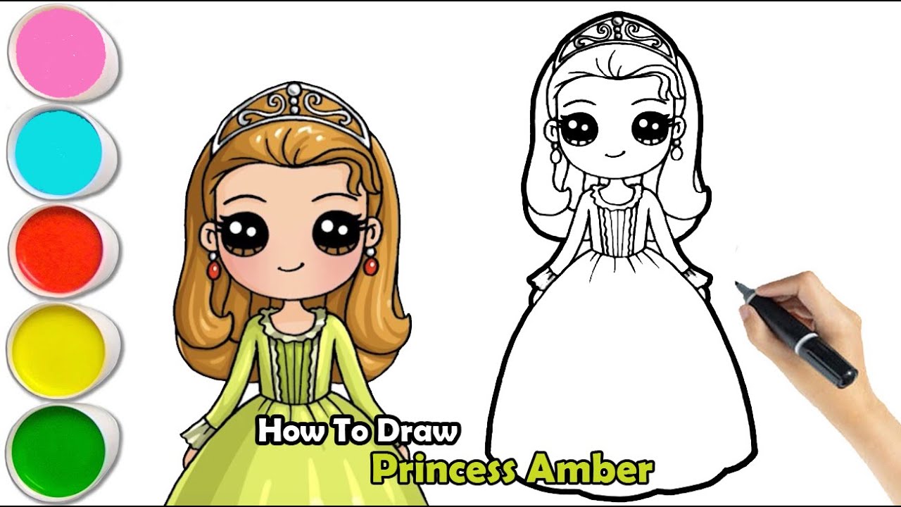 Easy Princess Amber Drawing for Kids - Step By Step Drawing - YouTube