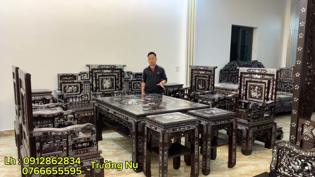 trường kỷ đại 12 món khảm ốc , giường long sàn , giường ba thành .