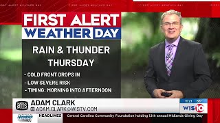 FIRST ALERT WEATHER DAY: Cold front brings showers and thunderstorms Thursday
