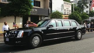 President Obama's 'The Beast' & motorcade leaving Kuala Lumpur. Selamat Jalan. (4K video)