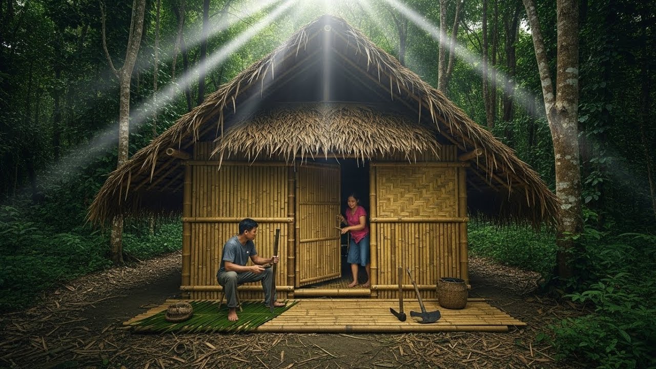 Couple Builds a Secret Bamboo Cabin Deep in the Jungle