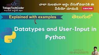 #4 Python full course in Telugu | MASTER Python Data Types and User Input in 2024