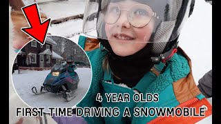 4 YEAR OLDS FIRST TIME DRIVING A SNOWMOBILE! 😬💀 THIS HAPPENED..