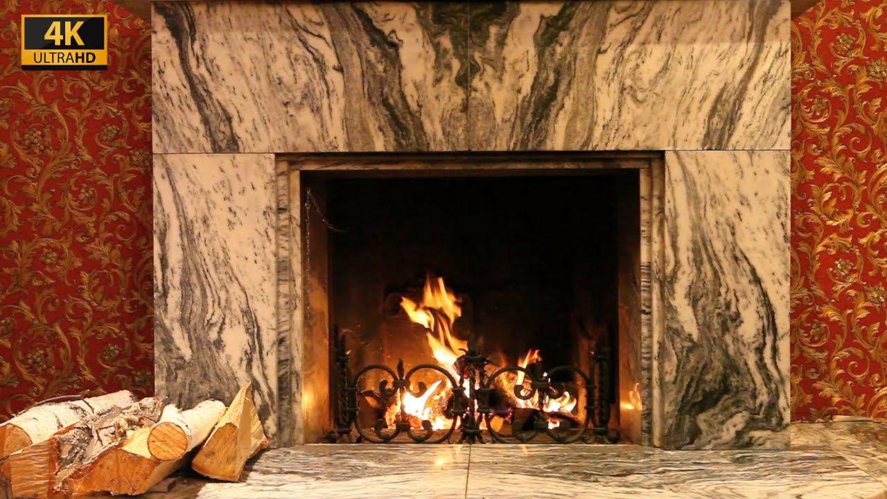 4K Marble FirePlace Burning, Popping, Crackling Log Fireplace with Crackling Fire Noise YouTube