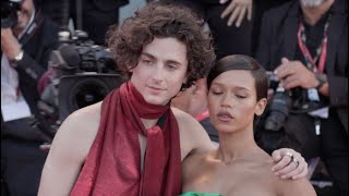 Timothee Chalamet and Taylor Russell on the red carpet for the Venice Film Festival