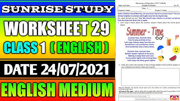 Worksheet no. 29 Date 24-07-2021 Class 1 st Subject- ENGLISH CBSE NCERT