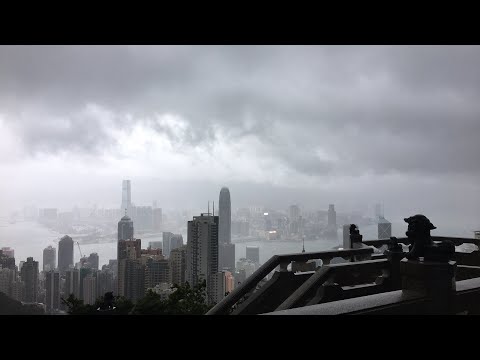 LIVE: Typhoon HATO hits Hong Kong as seen from the Peak.