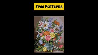 Vintage Flowers Vase/ Large Cross Stitch Patterns Free PDF/#shorts