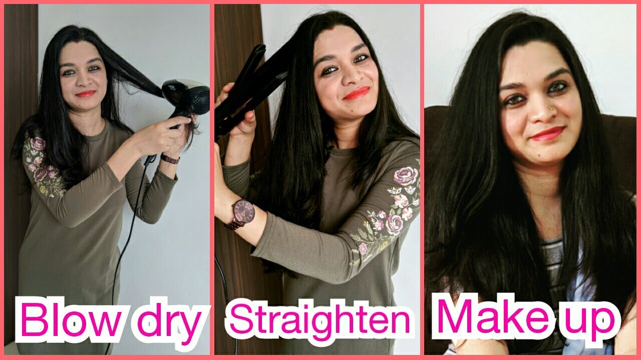 Hair Straightening at home Make up tutorialHair Blow Dry Kannada