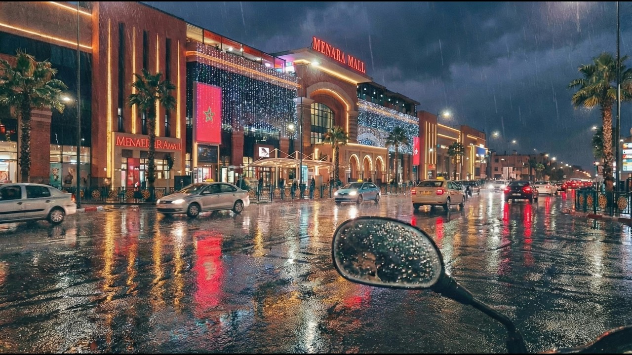 جولة بالموطور في مدينة مراكش | جولة ليلية تحت المطر في المدينة الحمراء