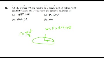 A body of mass 100 g is rotating in a circular path of radius r withconstant velocity. The work do