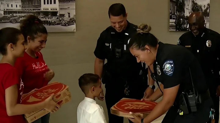 Boy meets officers who delivered him pizza