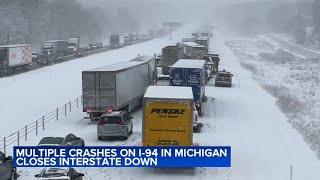 Strong winds hit Chicago; snow closes MI highway