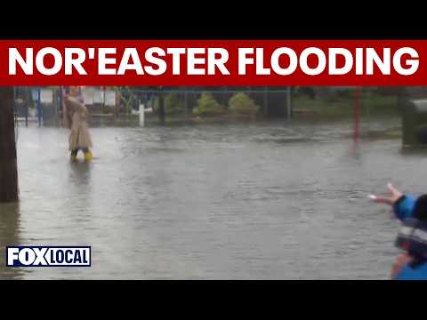 High tide flooding swamps Riverside Boulevard in Long Beach