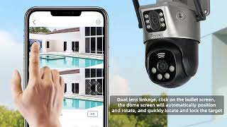 【Dual Lens Linkage】2,4/5GHz WiFi Wired PTZ Security Camera Dual Screen Dual Camera