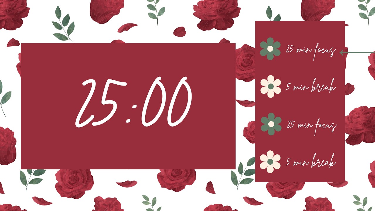 2x25 Pomodoro Timer 🌹 25/5 Study With Me | Aesthetic Focus Session | Deep Work + Break