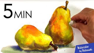 : [Eng sub] 5min Easy Watercolor | How to Draw Pear fruit | Painting Lesson Step by Step