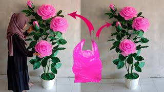 Tutorial Bunga Sudut Ruangan dari Plastik Kresek | Bunga Mawar Jumbo | Giant Plastic Bag Flowers
