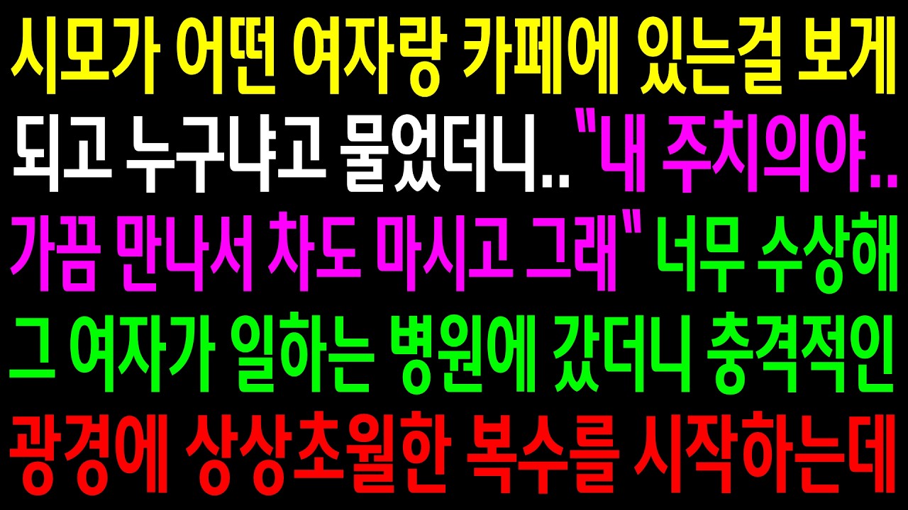 시모가 어떤 여자랑 카페에 있는걸 보게되고 누구냐고 물었더니 주치의 라는데..여자가 일하는 병원에 갔더니 충격적인 장면에 상상초월한 한방을 시작하는데