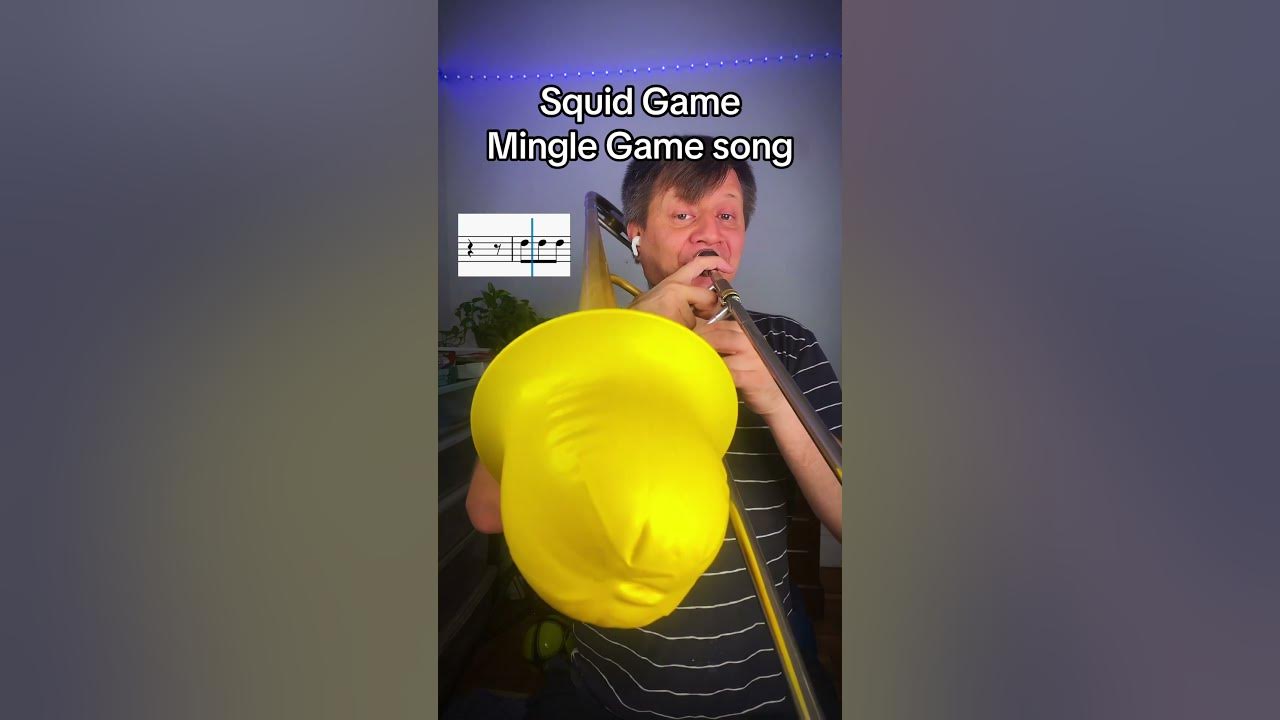 Playing the Squid Game Mingle Game song on trombone into a balloon Playing the Squid Game Mingle Game song on trombone into a balloon