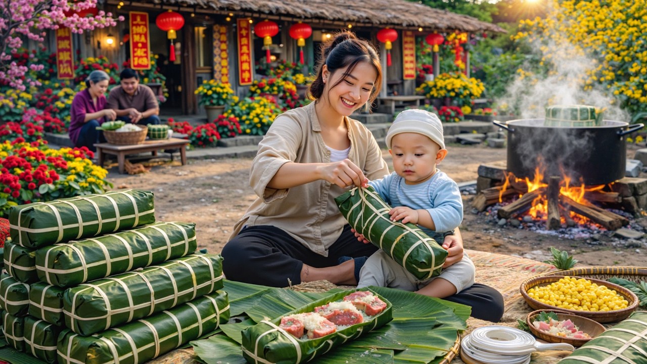 Bánh Tét Tradicional do Ano Novo Vietnamita | Bolo de Arroz Glutinoso em Formato Cilíndrico