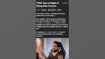 #Leetcode 1945 | Sum of Digits of String After Convert | Simple Solution Explained #coding #maths