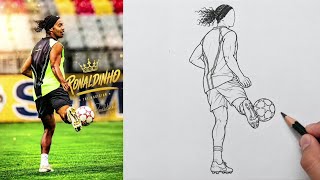 How to Draw Ronaldinho with the ball 🥰 ⚽️ | Pensil Drawing Step by Step Tutorial ✍️