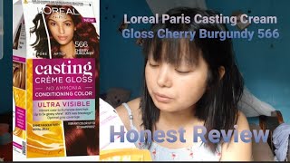 Loreal Paris Casting Creme Gloss Ultra Visible Cherry Burgundy 566 Full Toturial And Honest Review.
