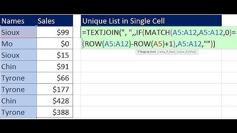 Excel Magic Trick 1309: Extract Unique List and List in Single Cell: TEXTJOIN Array Formula
