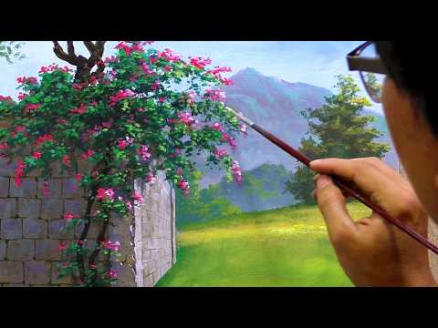 Painting Concrete Wall with Bougainvillea Flowers in Acrylics / Time-lapse / JMLisondra