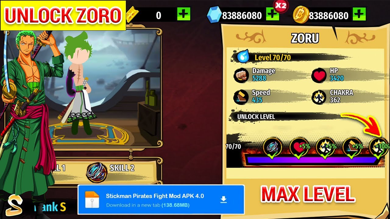 COMO FAZER o Roronoa Zoro do ONE PIECE no SUPREME DUELIST STICKMAN #co, super duelist stickman gojo skin