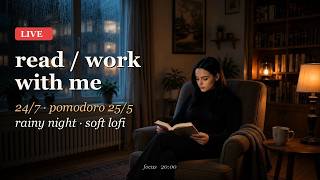 read / work with me · 24/7 rainy night pomodoro (25/5) · soft lofi screenshot 4