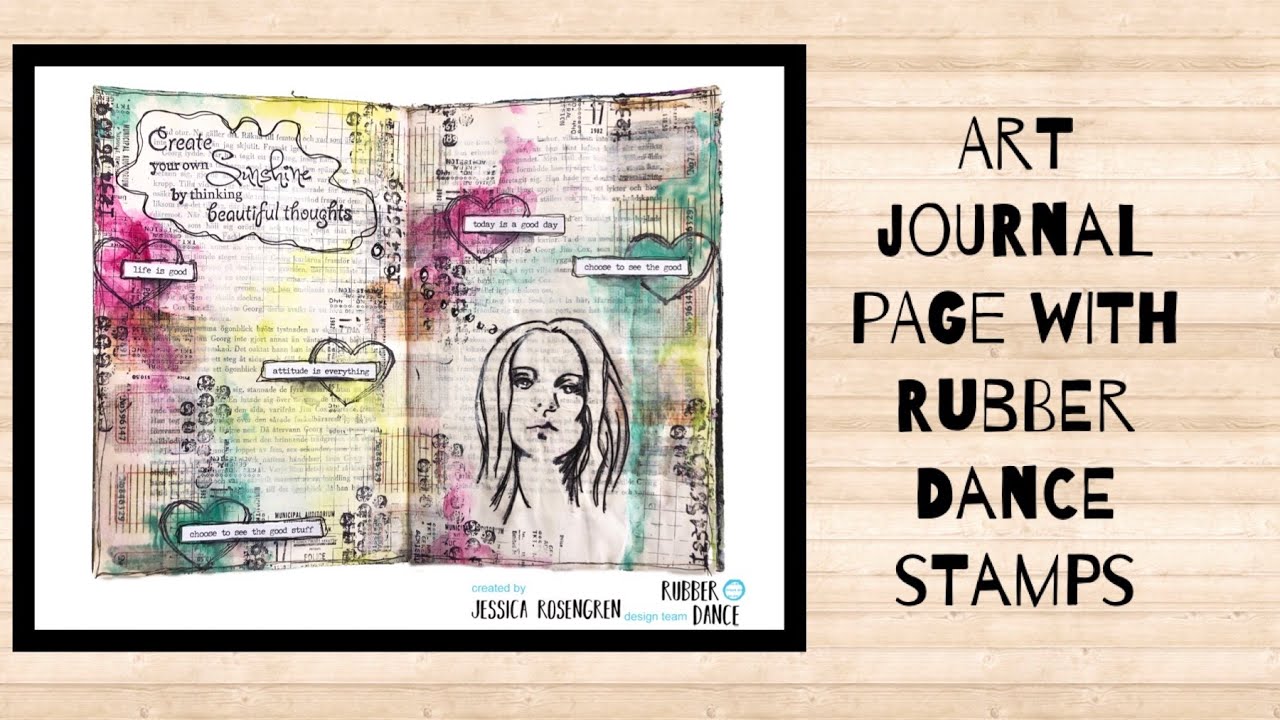 Art journal page with RubberDance stamps and Arteza goauche paints ...