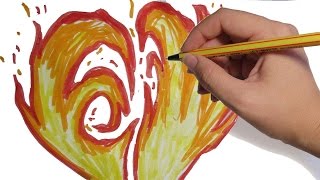 COMO DIBUJAR UN CORAZON: De fuego paso a paso