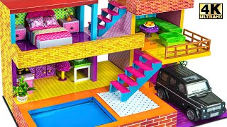 ❤DIY Miniature Cardboard House #263 with Pool, mini Garage, Pink Bedroom, Kitchen from Cardboard ❤
