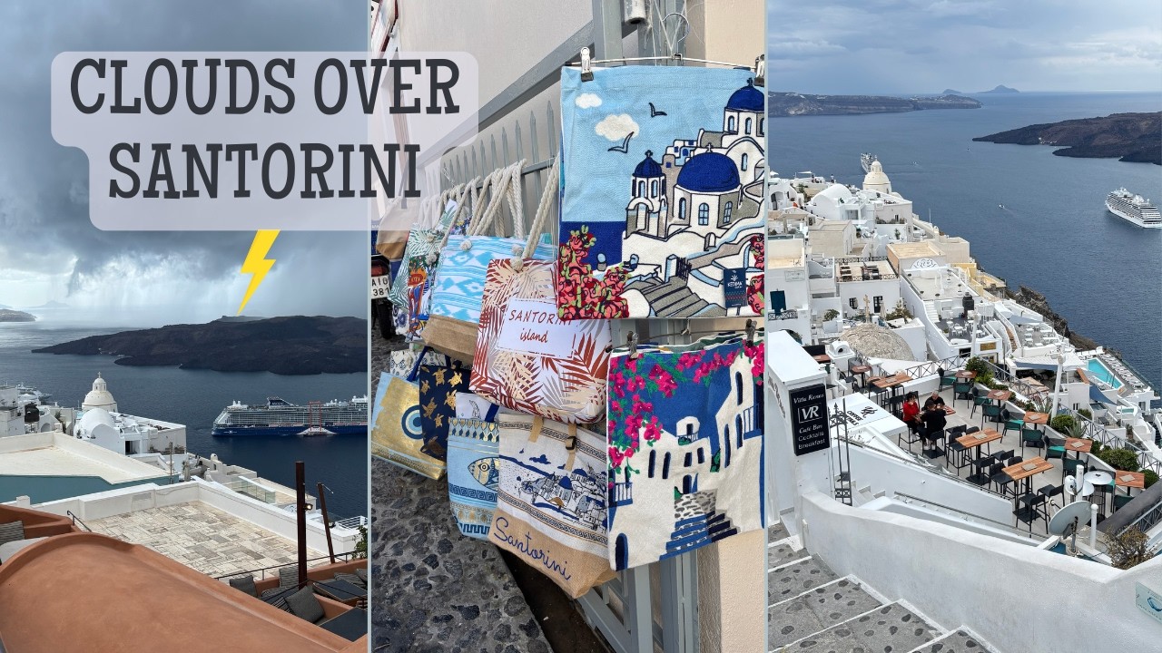 Santorini Beyond Summer 🇬🇷| A Cloudy Day in Fira with Dramatic Caldera Views (4K)