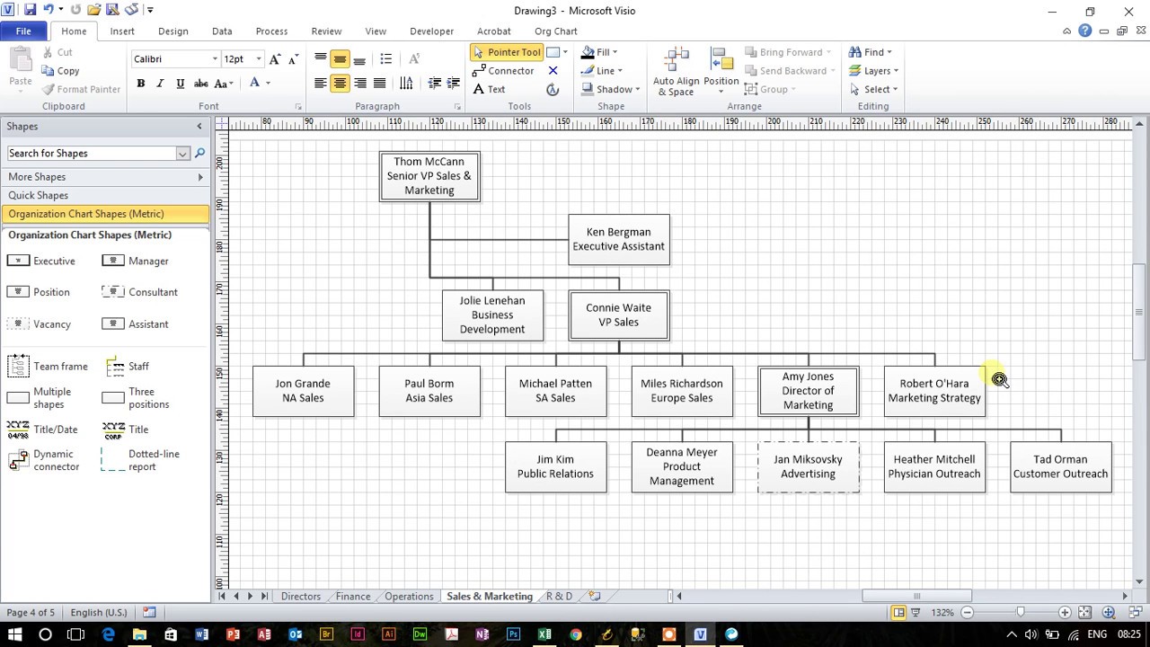 Visio Org Chart Wizard Separated by Department