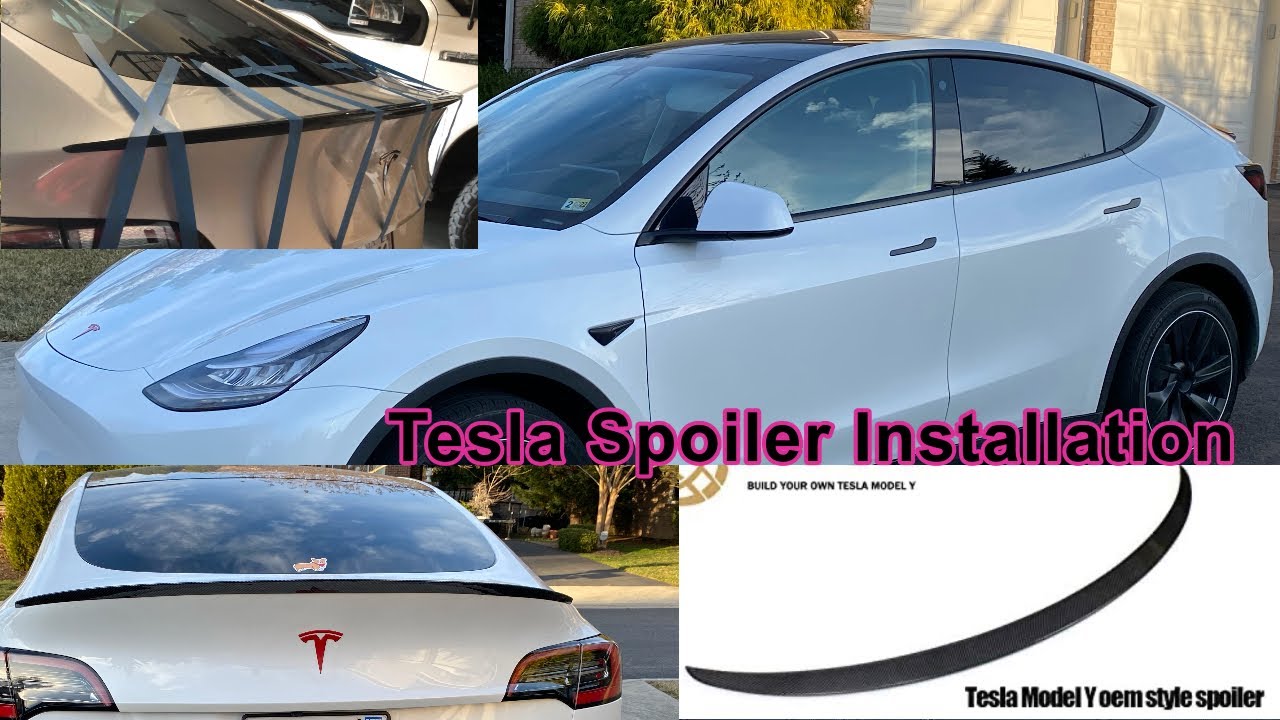How To Install Tesla Model Y Spoiler Carbon Fiber Pattern OEM Sporty ...