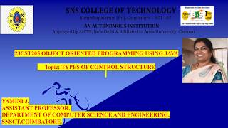 Design Thinking Based Learning  | Types of Control Structures | OOPS Using JAVA |  Yamini J | SNSCT