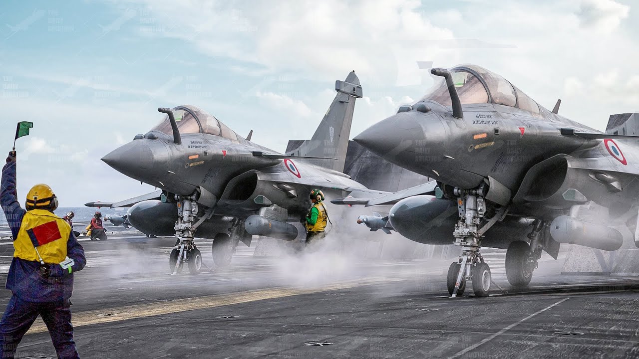 US Launching Powerful French Fighter Jet From its Massive  Aircraft Carrier at Sea