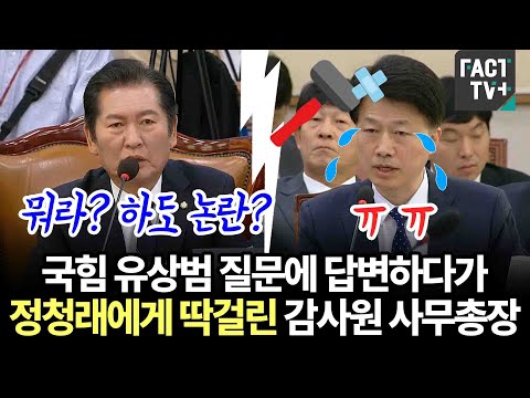 국힘 유상범 질문에 답변하다가 <strong>정청래에게</strong> 딱걸린 감사원 사무총장