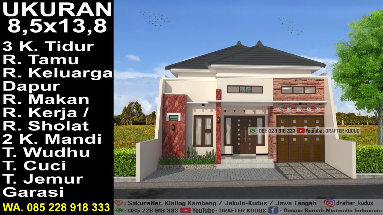 Modern House, Ukuran 85x13,8 II 3 K. Tidur II Desain Rumah Minimalis Lantai 1
