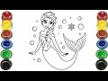 Cute Mermaid Drawing for kids, Painting &amp; Coloring for kids, Toddlers | Let's Draw Together
